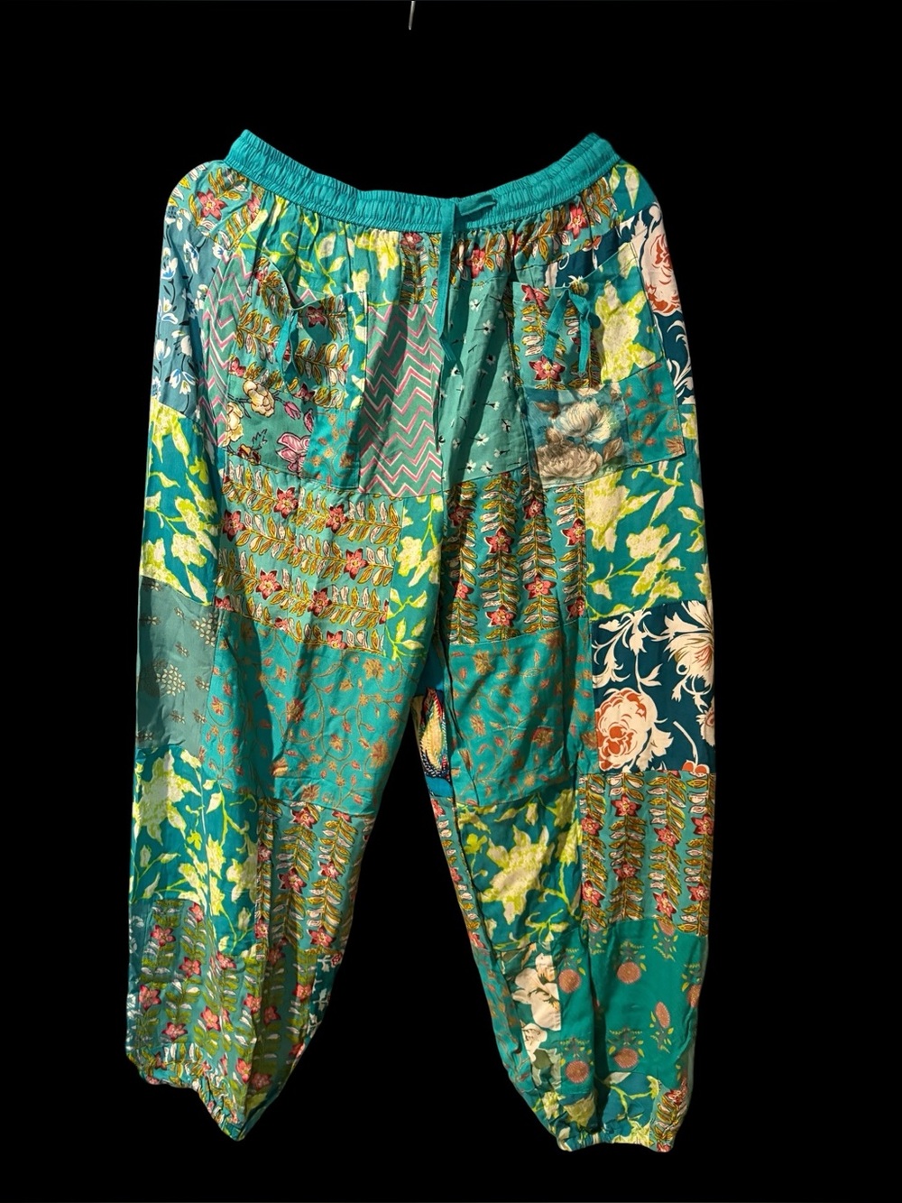 Turquoise/green #15 NWT 100% rayon patchwork jogger bottom pants